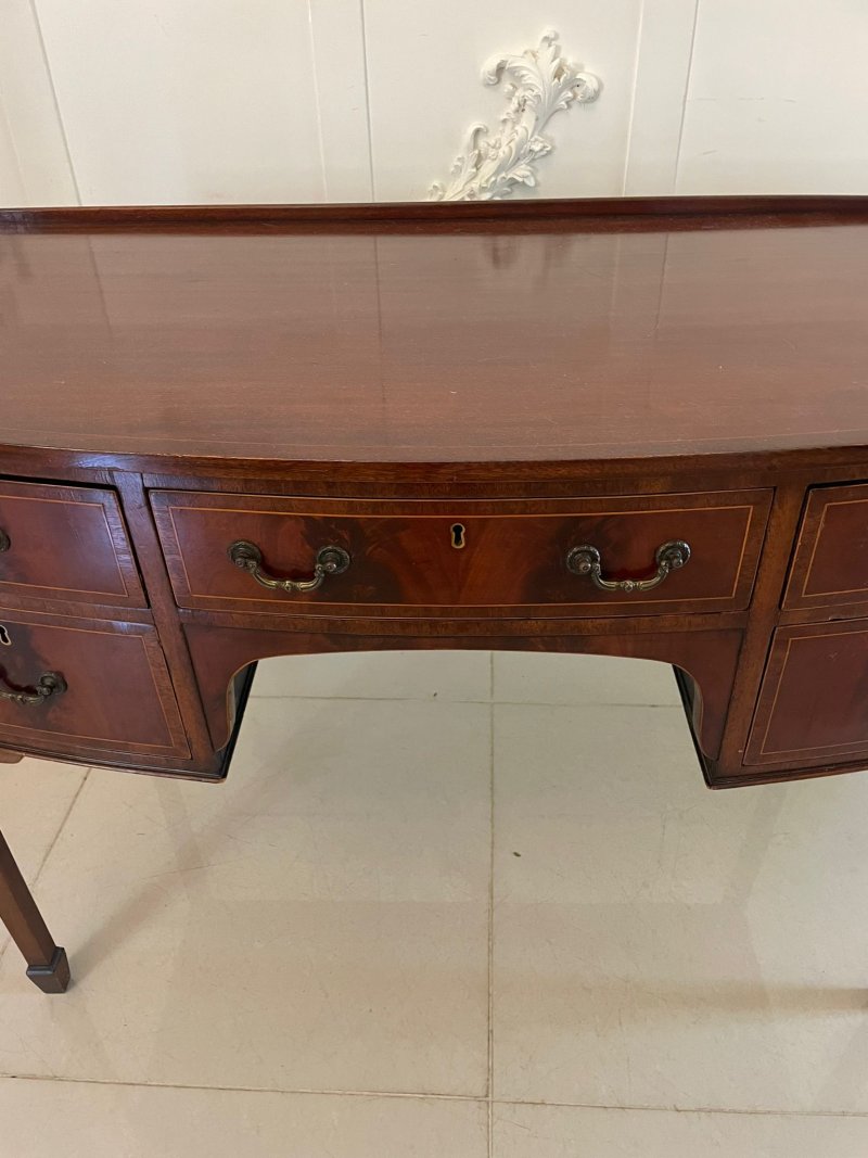 Antique Edwardian Mahogany Bow Front Inlaid Sideboard - Image 6